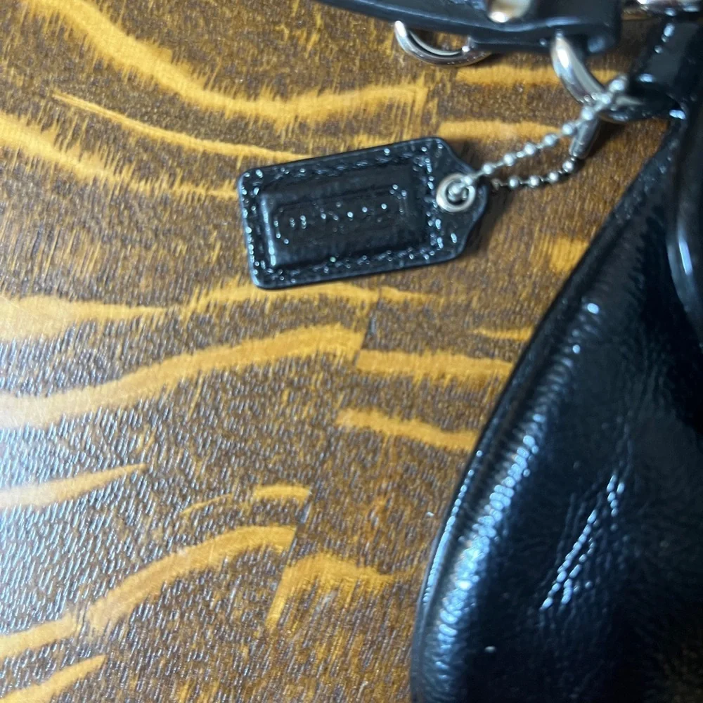 Coach Black Patent Leather Clutch Wristlet with Silver Accents